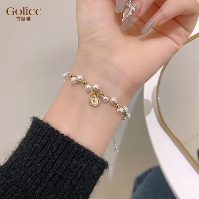 【Golicc】手鍊 復古雙層纏繞 珍珠(七夕 情人節 生日 手環 手繩 首飾 飾品 禮物)