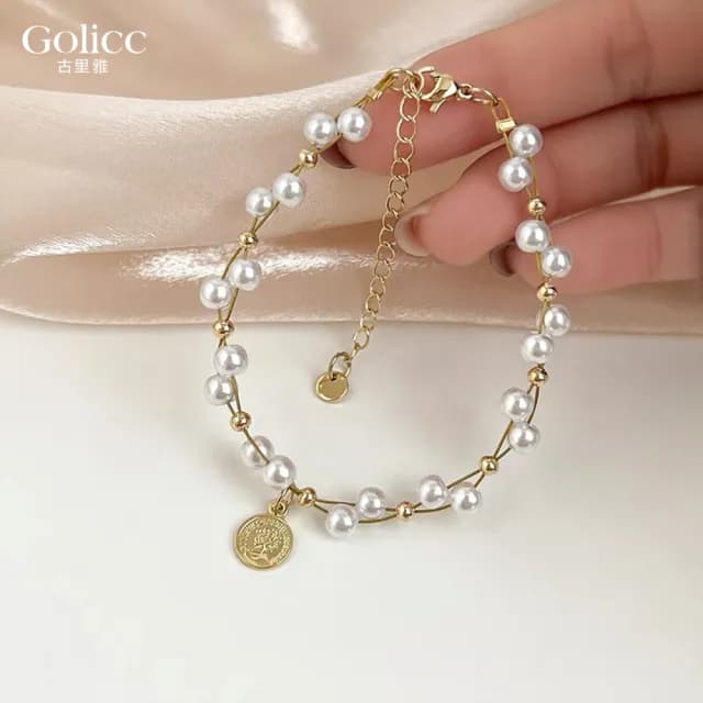【Golicc】手鍊 復古雙層纏繞 珍珠(七夕 情人節 生日 手環 手繩 首飾 飾品 禮物)