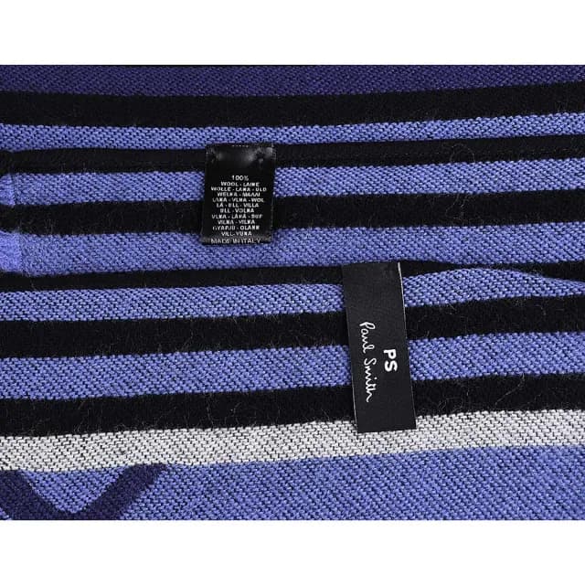 【Paul Smith】PAUL SMITH字母LOGO矩形羊毛針織圍巾(藍x黑x白)