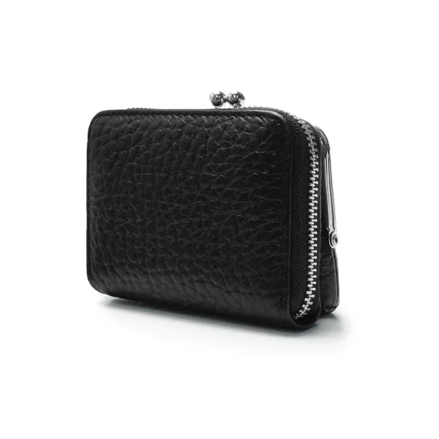 【2R 手工真皮】頭層牛皮Calbi隨行珠釦拉鏈零錢包 實搭黑