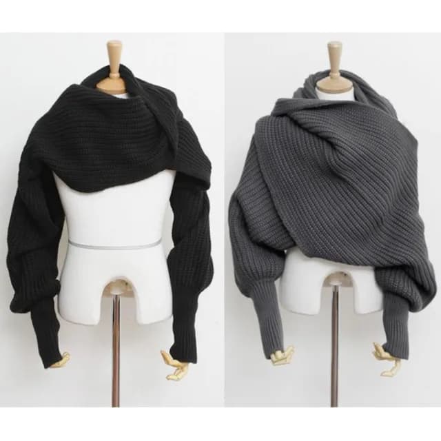 【艾兒時尚】日本風格三合一情侶男女超保暖百搭簡約毛線圍巾袖套披肩披巾(加厚升級版-冬天必備 送禮首選)