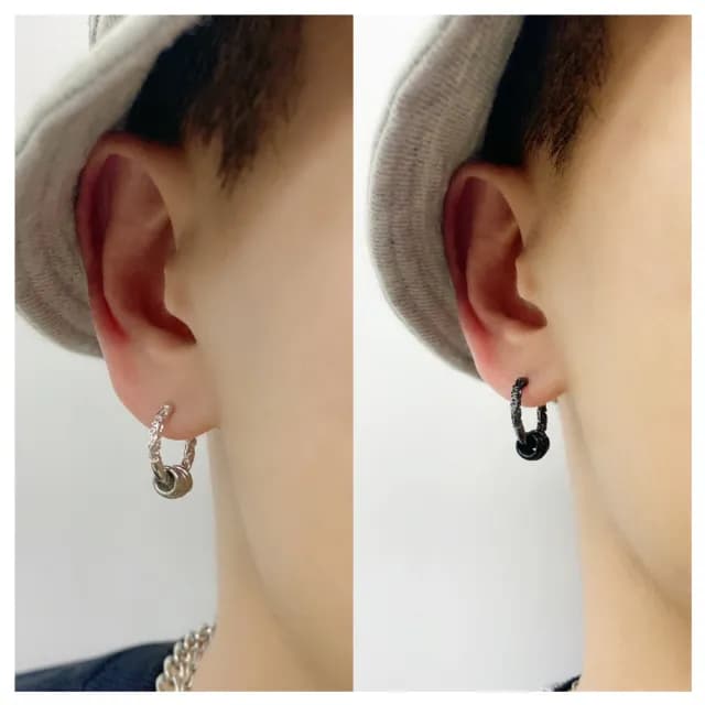【HaNA 梨花】韓國銀中性男孩系列．輪胎紋*龍騰浮雕套圈耳環(針式 耳環 耳飾 耳圈 耳釘)