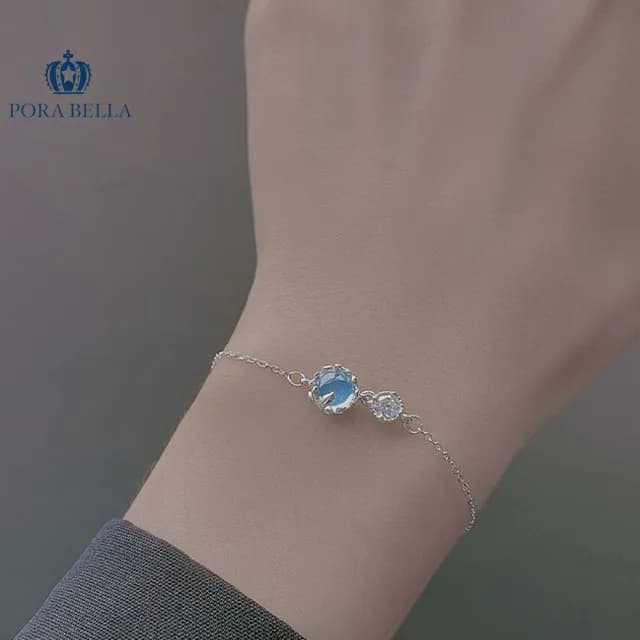 【Porabella】925純銀鋯石手鍊 琉璃月光石純銀手鍊 情人節禮物 告白 送女友 銀飾 Bracelets