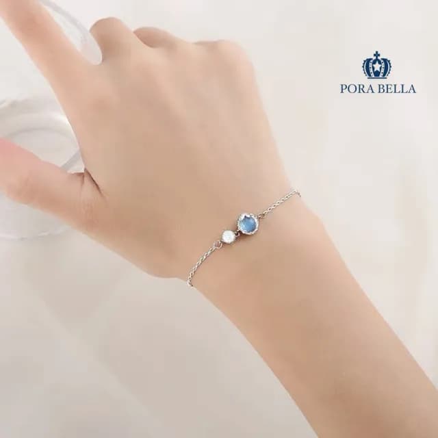 【Porabella】925純銀鋯石手鍊 琉璃月光石純銀手鍊 情人節禮物 告白 送女友 銀飾 Bracelets