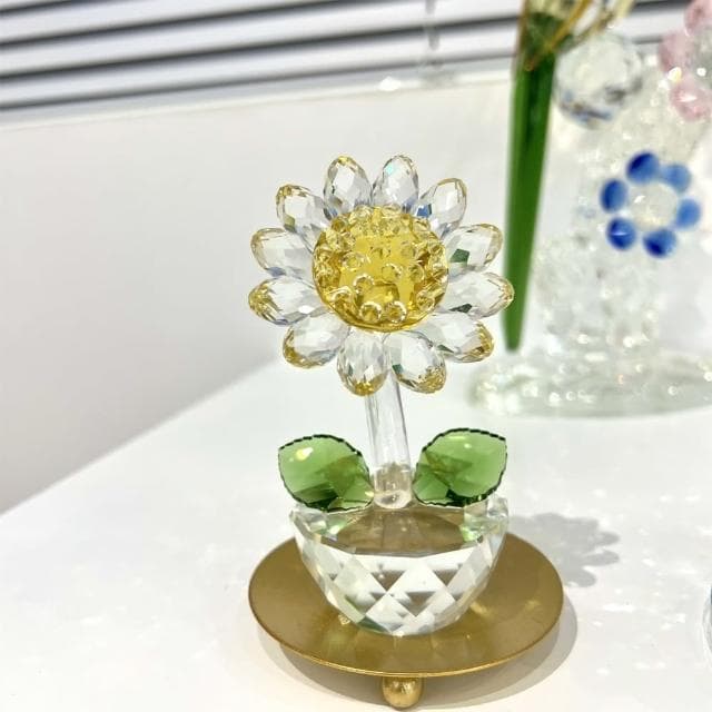 【JEN】水晶粉色向日葵小盆栽擺飾(交換禮物 尾牙 新年 母親節 情人節)