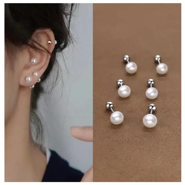 【HaNA 梨花】特惠韓國養耳洞系列．睡覺不摘不痛螺絲擰扣珍珠耳環(針式耳環 珍珠 耳飾 耳釘 耳 
