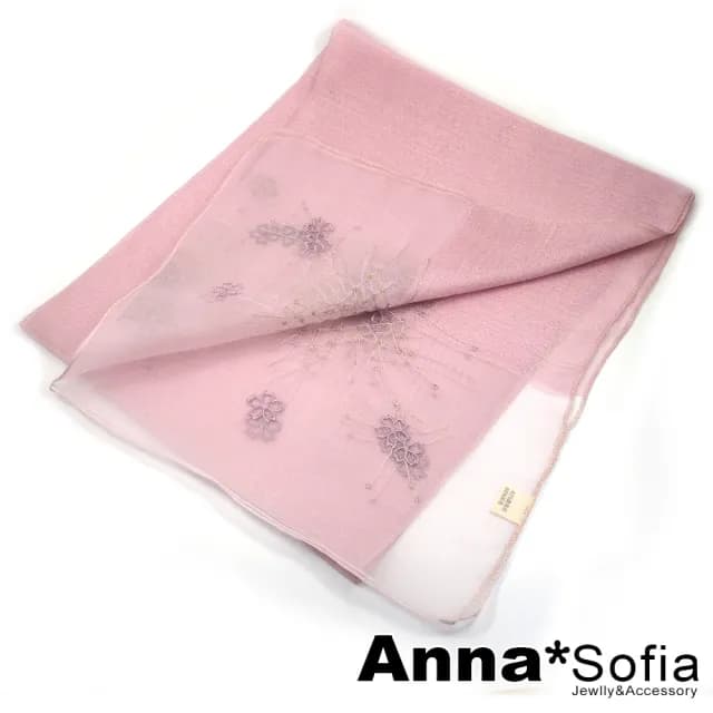 【AnnaSofia】真絲羊毛混紡大尺寸披肩絲巾圍巾-櫻花繡閃絲 現貨(粉系)