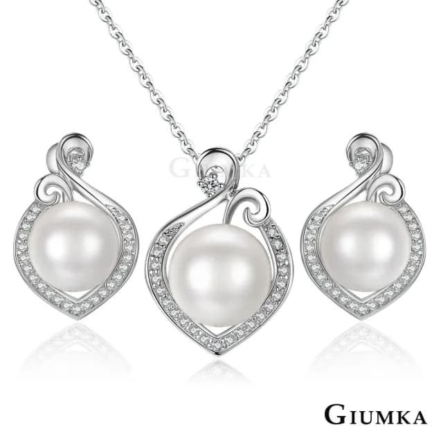 【GIUMKA】珍珠項鍊耳環組．華貴富麗．母親節禮物(銀色套組)