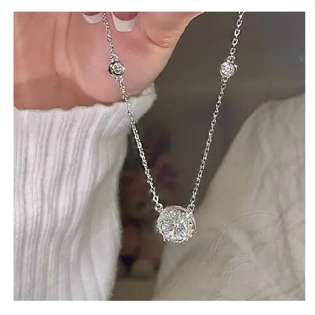 【Porabella】925純銀星點鑽石項鍊 鋯石項鍊 藍寶石小眾項鍊 送女友 情人節禮物 幾何鎖骨鍊 Necklace