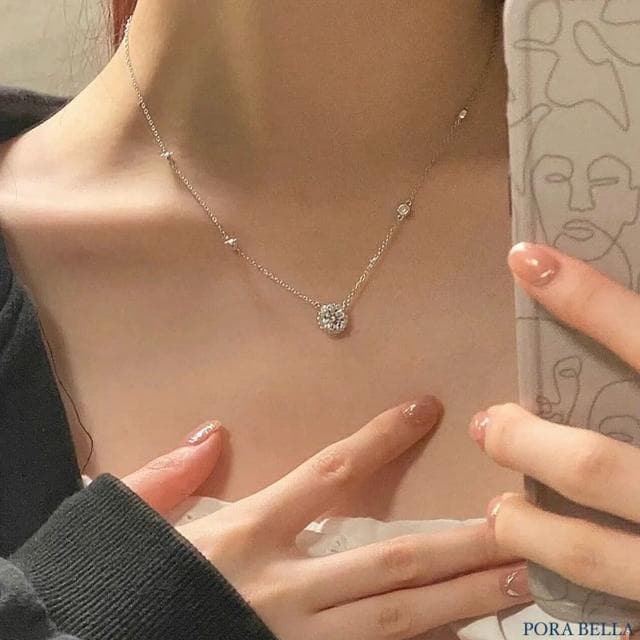 【Porabella】925純銀星點鑽石項鍊 鋯石項鍊 藍寶石小眾項鍊 送女友 情人節禮物 幾何鎖骨鍊 Necklace