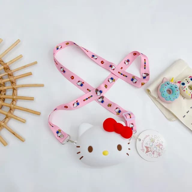 【SANRIO 三麗鷗】父親節禮物 官方授權卡通矽膠零錢包 迷你斜挎包 Hello Kitty凱蒂貓小包(三麗