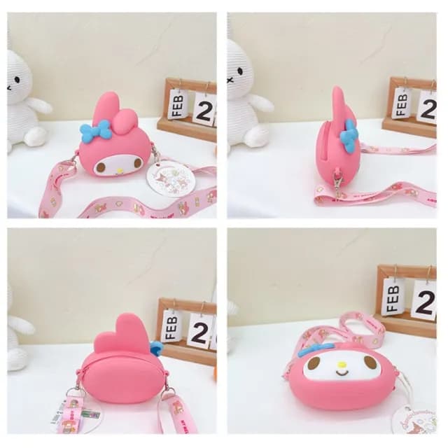 【SANRIO 三麗鷗】官方授權卡通矽膠零錢包 迷你斜挎包 Hello Kitty凱蒂貓小包(三麗
