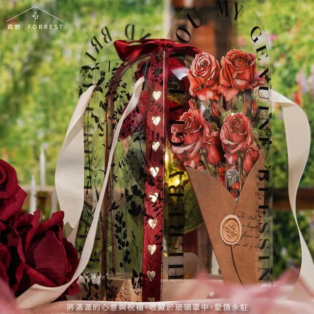 【Forrest 森憩】針織玫瑰花夜燈-母親節禮盒(媽媽禮盒送媽媽禮物老婆禮物生日禮物永生花玻璃罩小夜燈花燈)