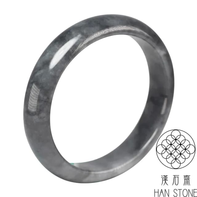 【漢石齋】情人節禮物 天然翡翠A貨 貴妃鐲玉鐲 山水墨翠種(手圍17.3+16/版寬12.5mm)