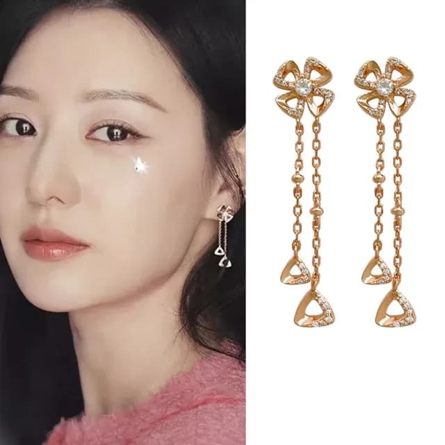 【Emi 艾迷】淚之女王 金智媛同款 點鑽花朵 流蘇 925銀針 耳環(韓劇 淚之女王 金智媛同款)