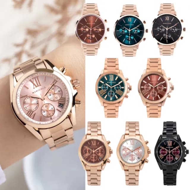 【MARIGOLD 美爾朵】女生手錶｜真三眼功能鋼鍊帶手錶(多款任選/獨家優惠/個性/優雅/功能錶)