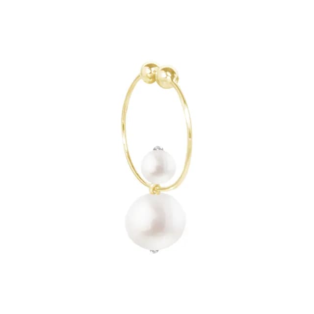 【Olivia Yao Jewellery】專為無耳洞設計 垂墜鋯鑽天然圓珍珠夾式耳環(COSMOS Collection)