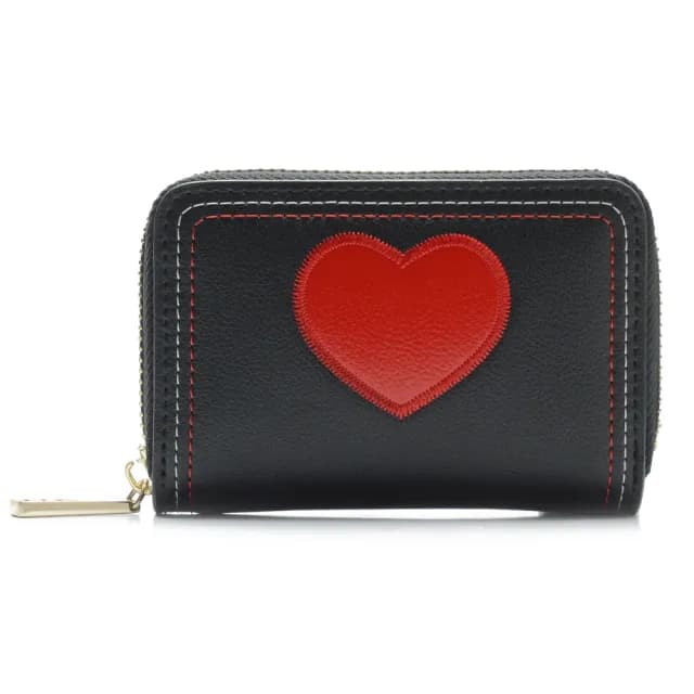【2R 手工真皮】雙11 湛雅NAPA牛皮Heart愛心拉鍊零錢包 百搭黑
