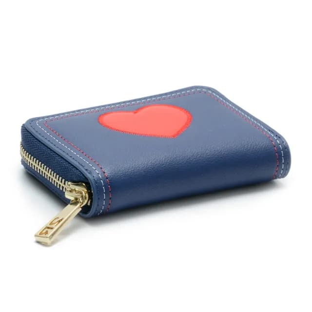 【2R 手工真皮】湛雅NAPA牛皮Heart愛心拉鍊零錢包 輝夜藍