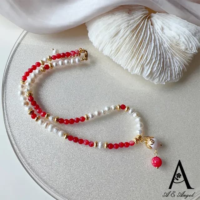 【ANGEL】拼色嫣紅珍珠果實串手鍊項鍊耳環可選(紅色)