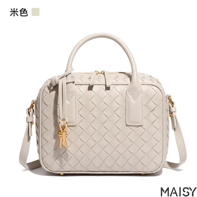 【MAISY】情人節禮物 經典奢華百搭編織單肩手提枕頭包(現+預 黑色／棕色／米色／綠色)