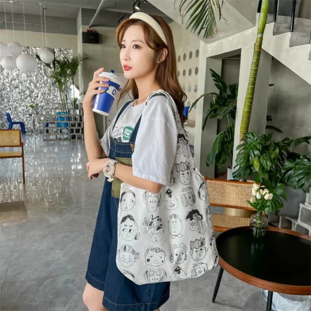 【AKARA】插畫人生漫畫素描肩背手袋側肩包帆布包tote托特包