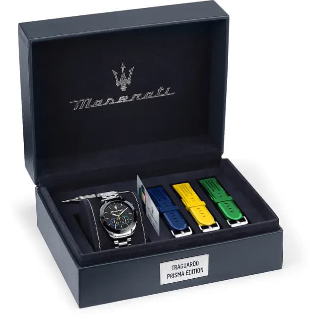 【MASERATI 瑪莎拉蒂】Traguardo Prisma特別版三眼計時手錶 多彩錶帶套組 禮物 送禮 推薦(R8873612061)