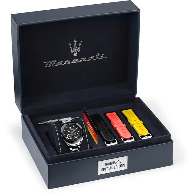 【MASERATI 瑪莎拉蒂】Traguardo 特別版三眼計時手錶 多彩錶帶套組 禮物 送禮 推薦(R8873612062)