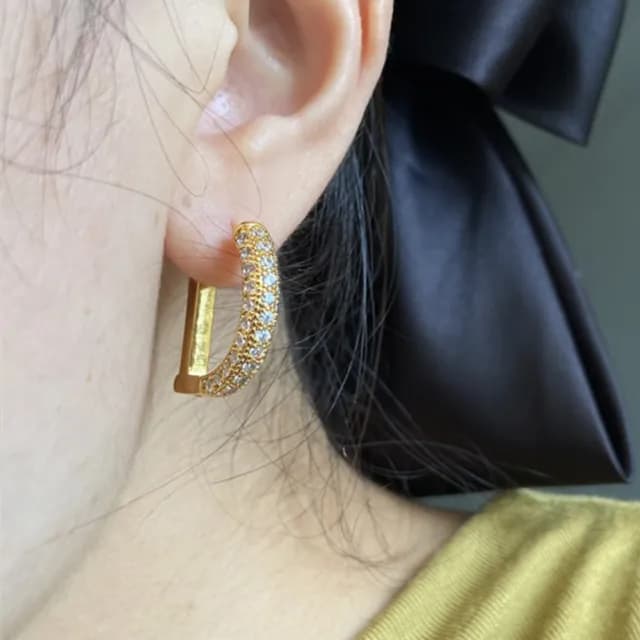 【KT DADA】情人節禮物 金色耳環 鑽石耳環 大耳環 字母耳環 K金耳環個性耳環 韓國耳環 易扣式耳環 復古耳環
