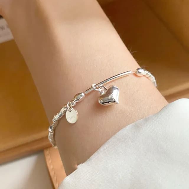 【LEEHER】情人節禮物 閨蜜手鍊 銀手鍊 Y2K 高質感手鍊韓系穿搭 手鍊 首飾配件 純銀手環 冷淡風愛心手鏈 送