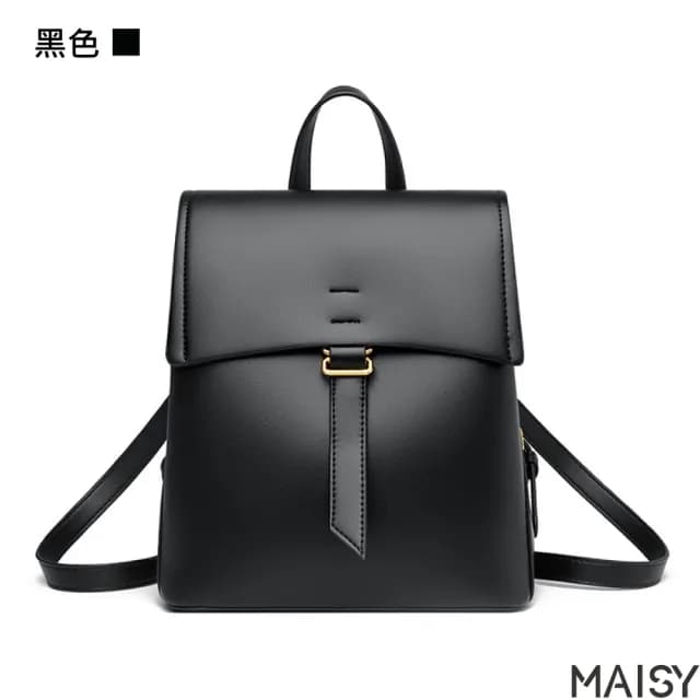 【MAISY】情人節禮物 甜美簡約時尚拼色皮革外出休閒後背包(藍色 / 黑色 / 卡其色 / 米色 /  綠色)