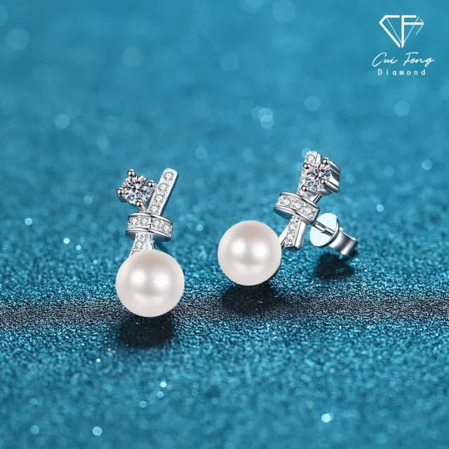 【CF鑽飾】耳環 天然淡水珍珠X莫桑鑽《星夢愛戀》雙11限定(72分 天然淡水珍珠 情人節)
