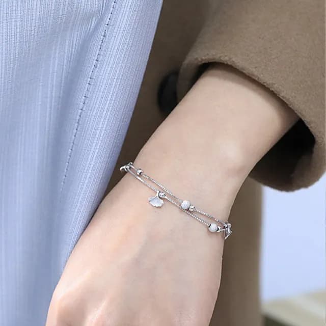 【LEESA】銀杏手鍊\手鍊女\串珠手鍊\招財手鍊\閨蜜手環\女生生日禮物\手鍊\純銀手環\韓國手鍊