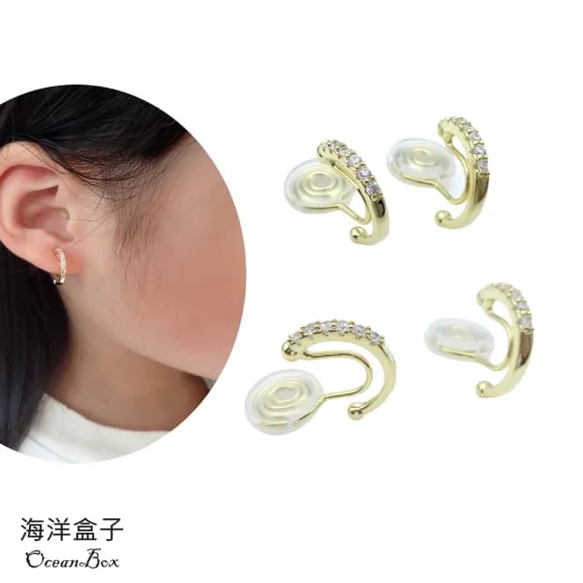 【海洋盒子】多款式珍珠.鋯石.波紋流線設計合金無痛蚊香盤夾式耳環(無耳洞可戴)