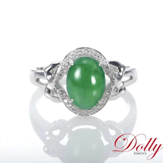 【DOLLY】14K金 緬甸冰種老坑綠A貨翡翠鑽石戒指-006(母親節 長輩送禮 交換禮物首選)