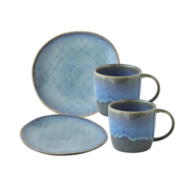 【Just Home】日式星空藍窯變陶瓷點心盤+馬克杯-午茶組(杯 盤 午茶 窯變餐具)