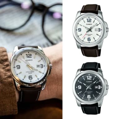 【CASIO 卡西歐】簡約商務皮革指針錶(MTP-1314L)