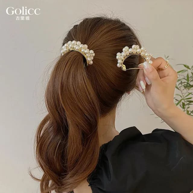 【Gulicc】髮夾 韓版珍珠 馬尾夾(雙11 聖誕節 生日 髮飾 頭飾 鯊魚夾 抓夾 禮物)