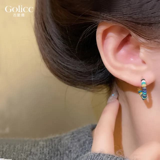 【Golicc】耳環 可愛彩色 串珠 氣質耳環(七夕 情人節 生日 飾品 耳釘 耳飾 耳墜 禮物)
