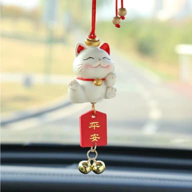 【行車安全】母親節禮物 可愛招財貓平安鈴噹汽車掛飾(財運 順利 掛件 飾品 擺飾 汽車 後視鏡 配