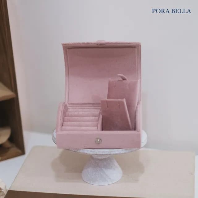 【Porabella】絨布首飾盒 半圓形 珠寶盒 小巧輕便 絨布盒飾品盒 項鍊手鍊戒指耳環耳夾收納