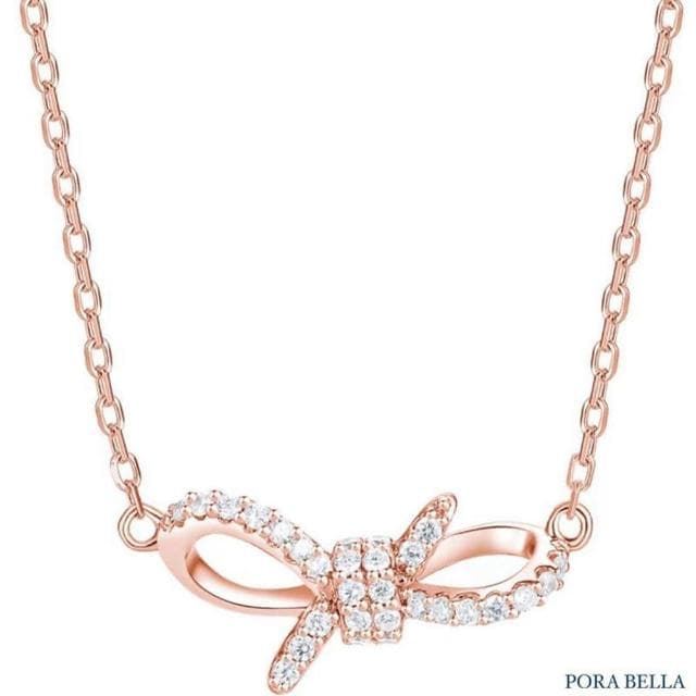 【Porabella】925純銀蝴蝶結項鍊 鋯石項鍊 鑲鑽鎖骨鏈 俏皮少女風 生日禮物 送女友 Necklace