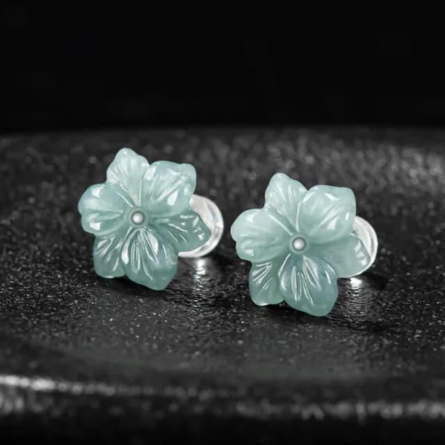 【Paiya 派亞】A貨翡翠藍水蘭花耳釘冰種玉石花瓣925銀鑲古風女款耳飾(過節送禮)