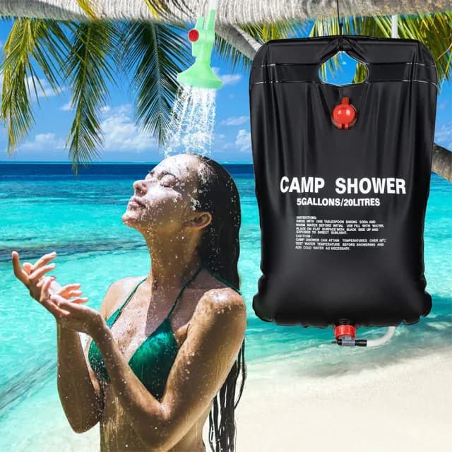 【寶盒百貨】20L 折疊太陽能熱水袋 戶外露營淋浴袋 洗手袋(便攜吊掛沖涼 灑水儲水袋 露營裝備（帶開關）)