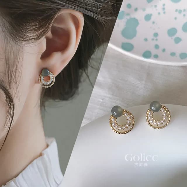 【Golicc】耳環 溫婉 氣質珍珠 銀針耳環(99購物限定 生日 飾品 耳釘 耳飾 耳墜 禮物)