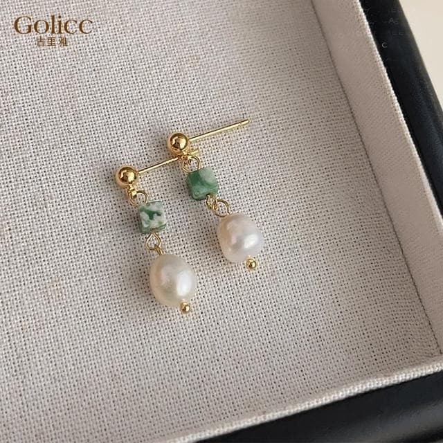 【Golicc】耳環 溫柔典雅 綠石珍珠耳環(母親節 生日 情人節 飾品 耳釘 耳飾 耳墜 禮物)