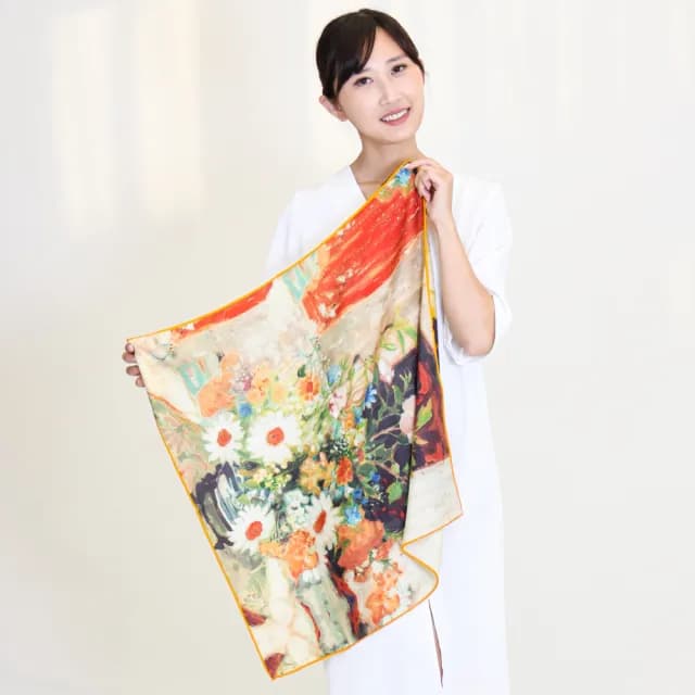 【BANNIES】蠶絲羊毛｜驕陽雛菊(圍巾 披肩 羊毛 蠶絲)