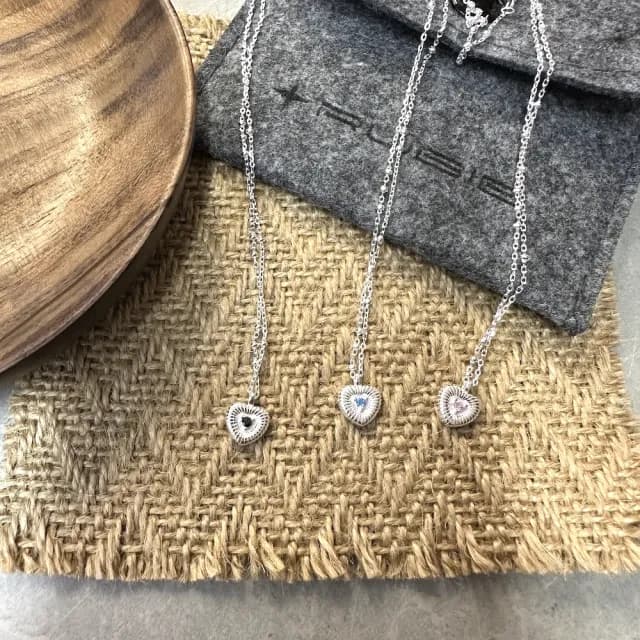 【RUBIE ACCESSORIES】小愛心彩鑽S925純銀項鍊 3色(YX0008XGN01 YX0008XGN02 YX0008XGN03)