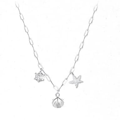 【RUBIE ACCESSORIES】貝殼海星單顆鋯石S925純銀項鍊(YX0005XGN)