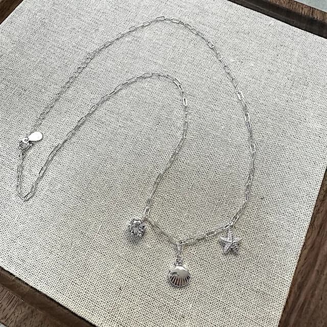 【RUBIE ACCESSORIES】貝殼海星單顆鋯石S925純銀項鍊(YX0005XGN)
